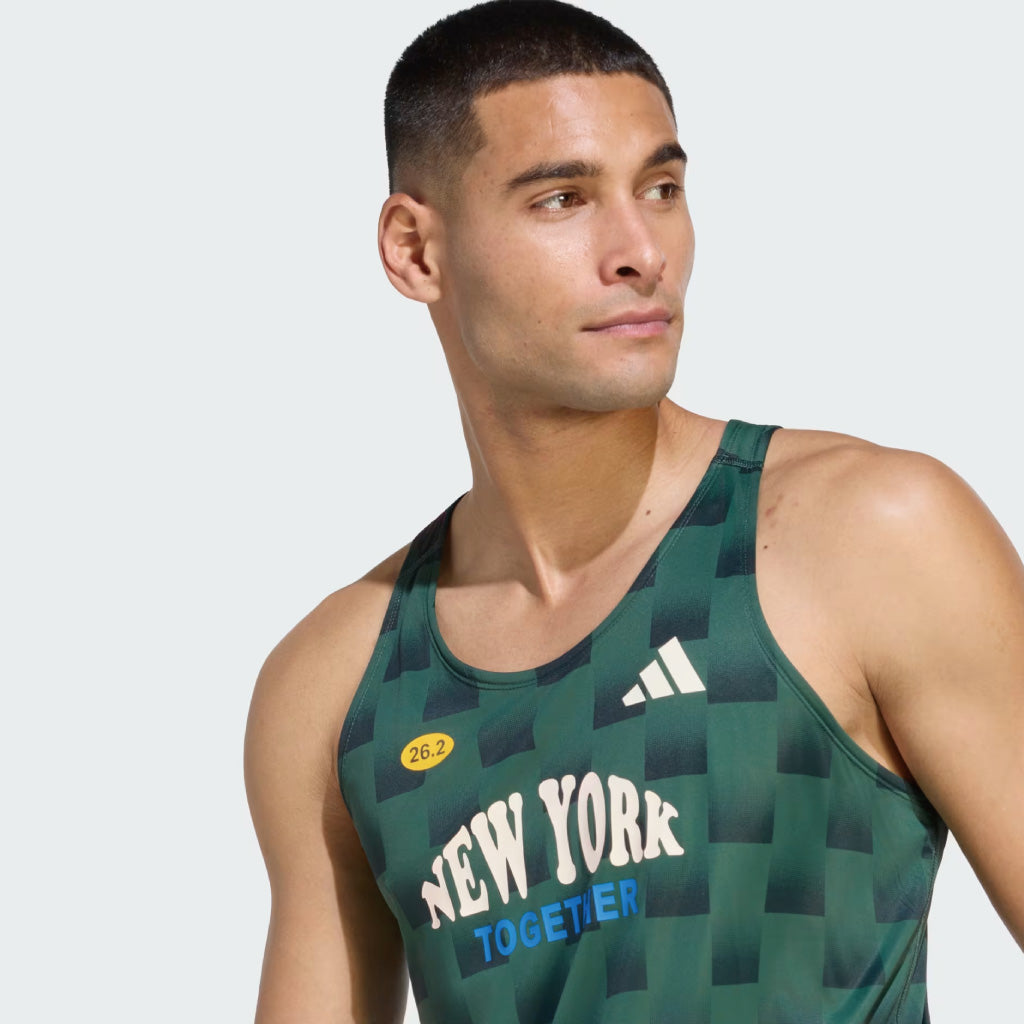 adidas Adizero NYC Running Singlet - Collegiate Green / Aurora Ivy (M)
