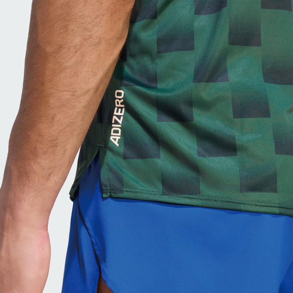 adidas Adizero NYC Running Singlet - Collegiate Green / Aurora Ivy (M)