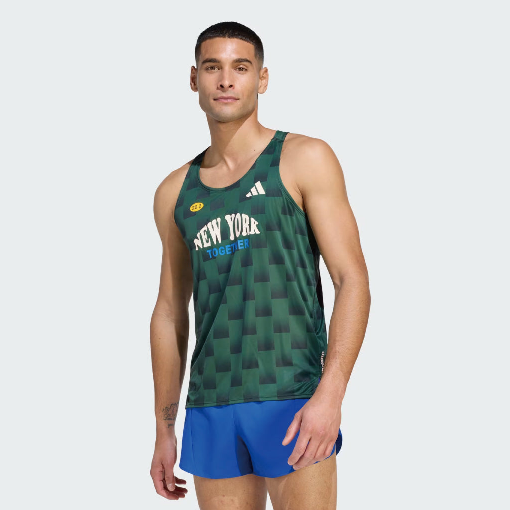 adidas Adizero NYC Running Singlet - Collegiate Green / Aurora Ivy (M)